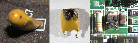 Tantalum capacitor - Some examples of visible indication of failure.png